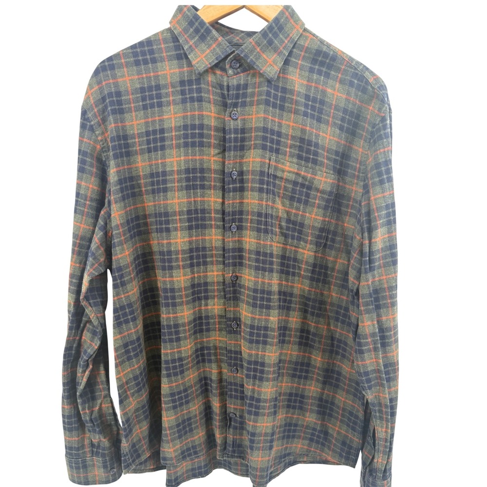 Johnnie-O Hangin Out Plaid Flannel Button Down Shirt Mens XL Green Blue Orange